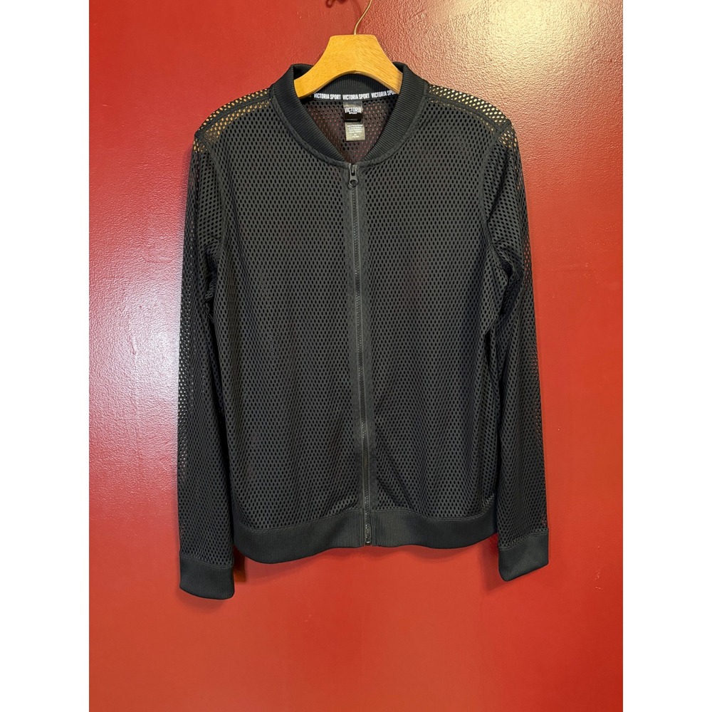 Victoria Sport Black Mesh Bomber Jacket Women's Size M Full Zip Track Jacket